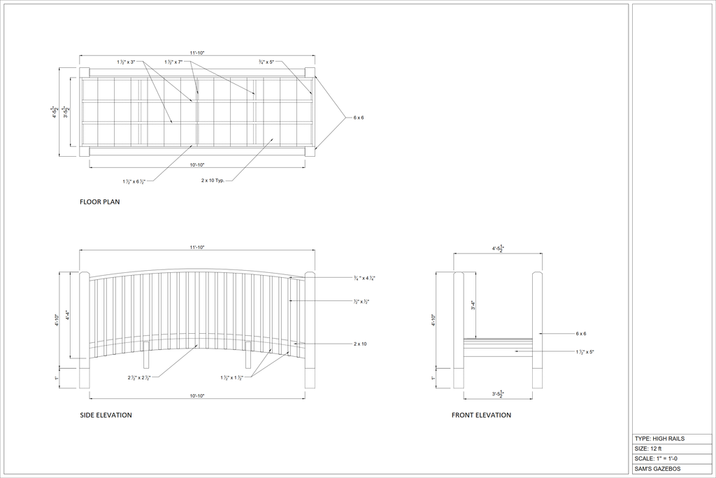 Wooden Garden Bridge with High Rails 12 ft.