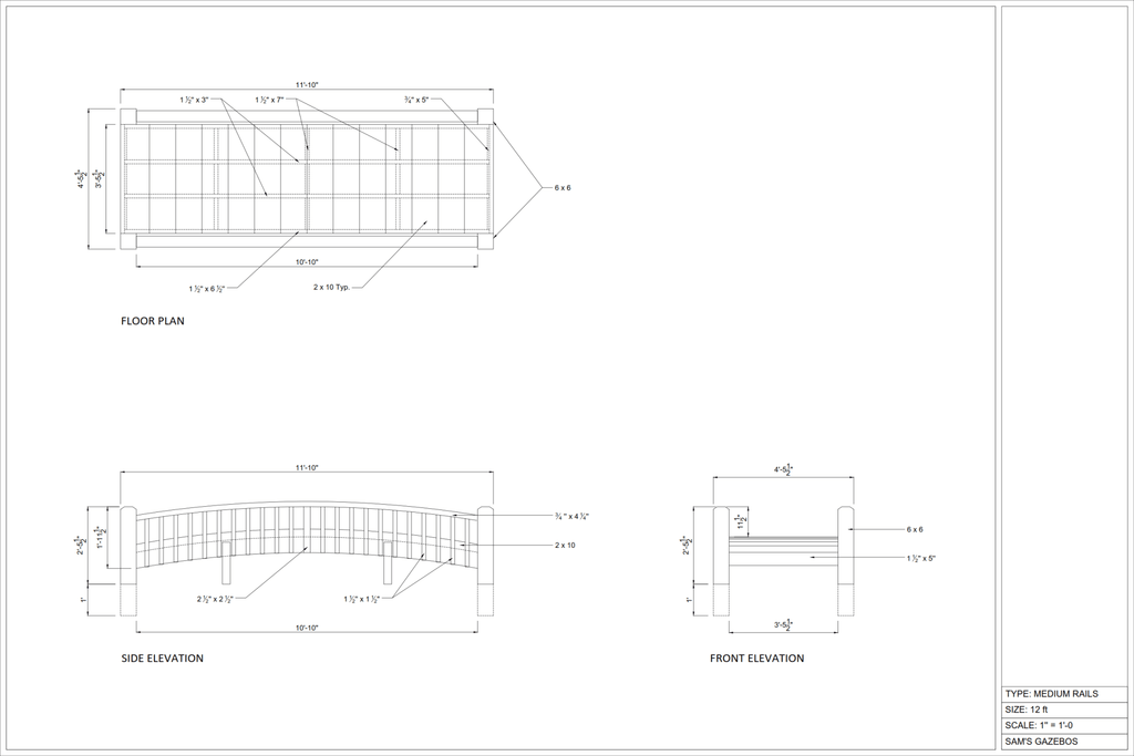 Wooden Garden Bridge Medium Rails 12 ft.