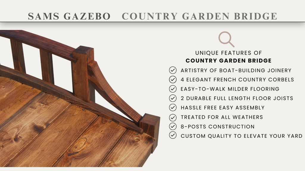 French Country Wooden Garden Bridge 6 ft.