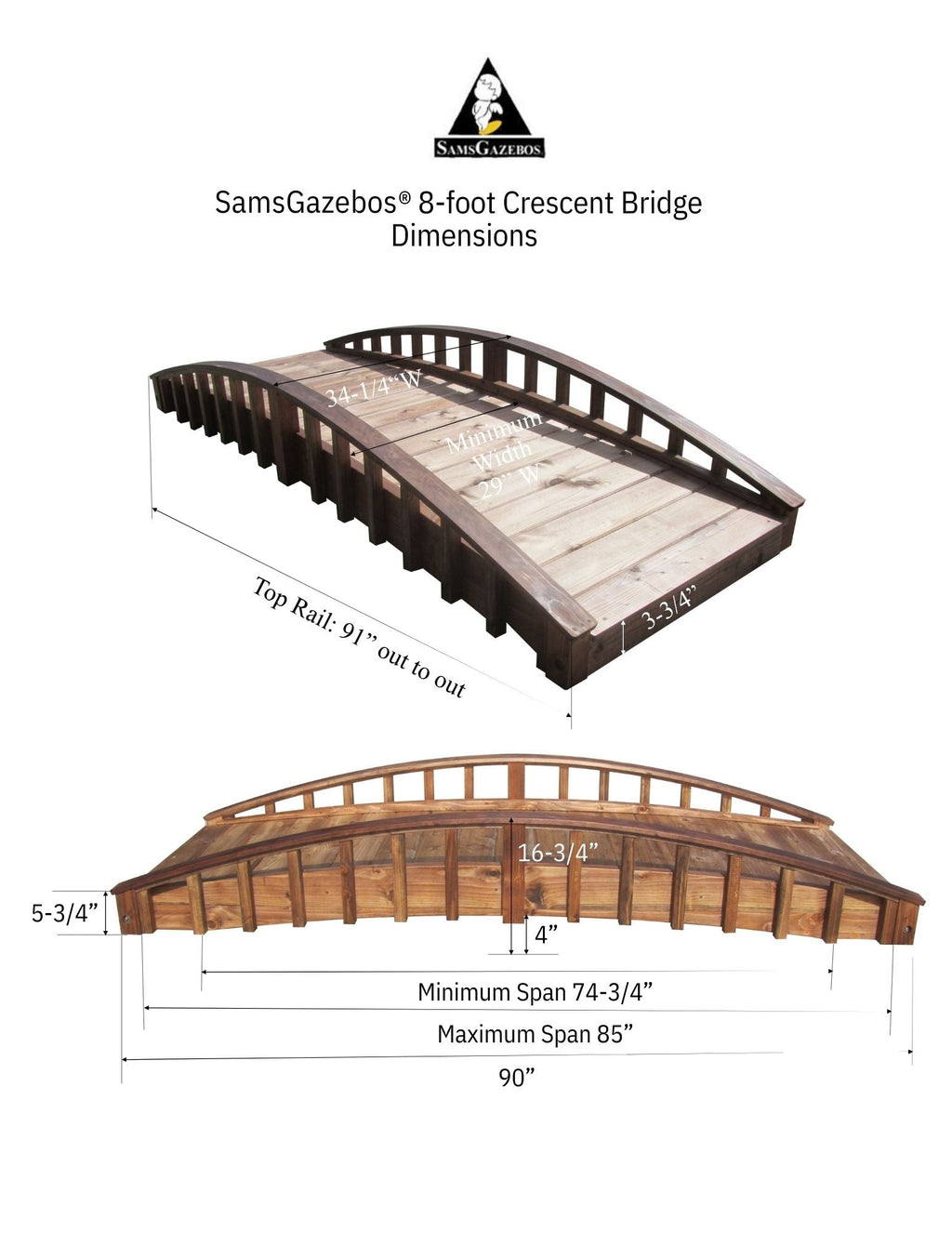 Crescent Japanese Wooden Bridge 8 ft.