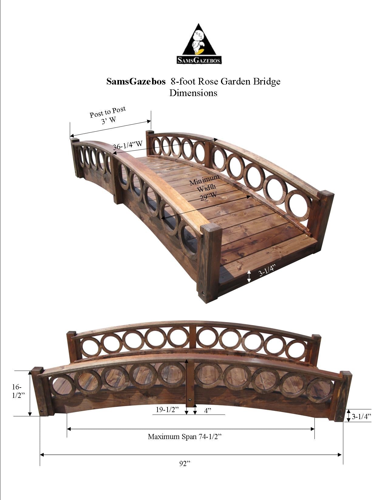 Rose Garden Bridge with Ring Railings 8 ft.