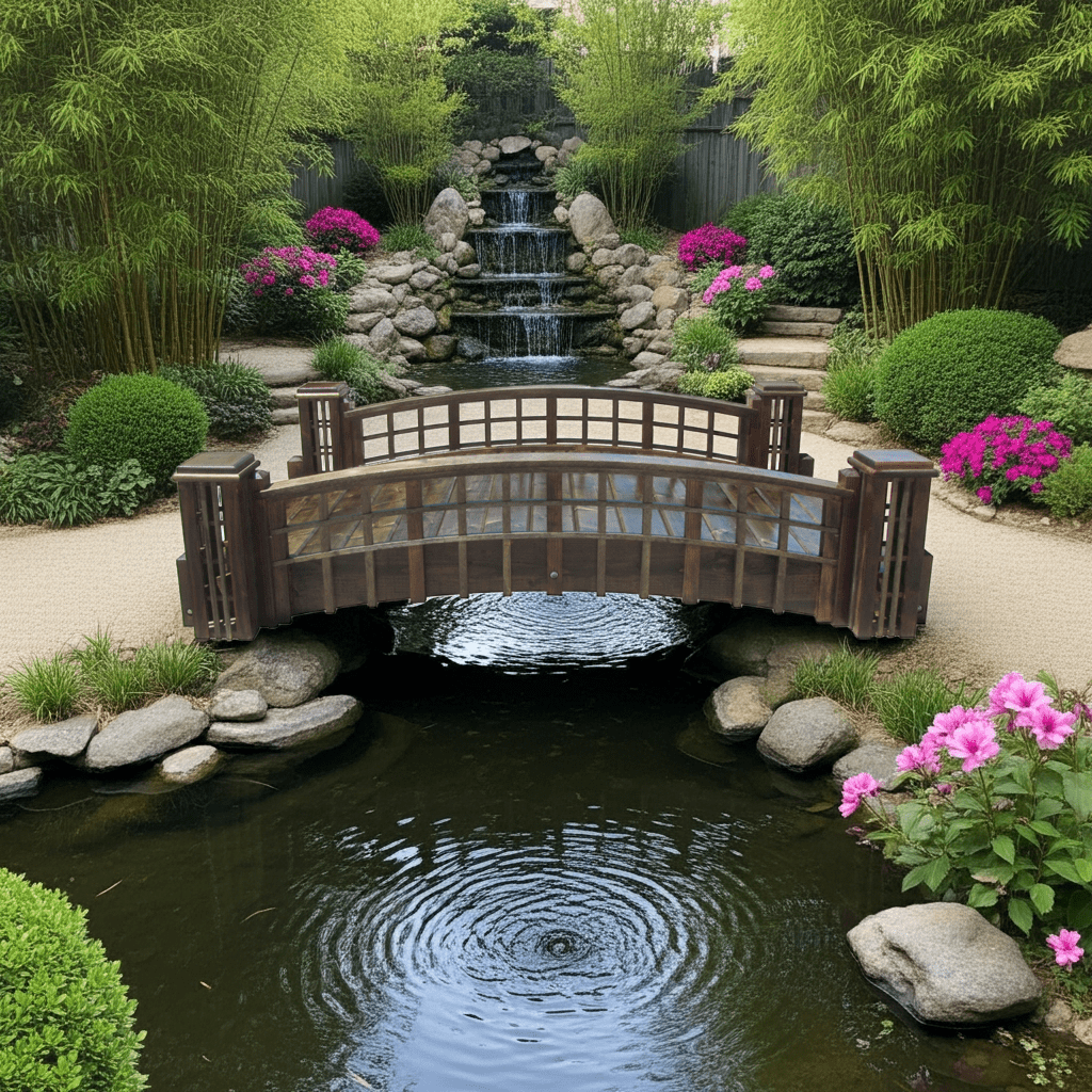 Pond Bridge with Grid Lattice and 4 Trellis Posts 7 ft. x 4 ft. 400 lb. Capacity