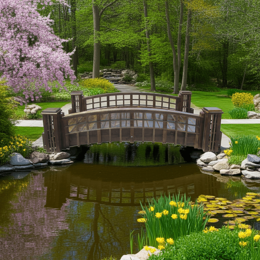 Pond Bridge with Grid Lattice and 4 Trellis Posts 7 ft. x 4 ft. 400 lb. Capacity
