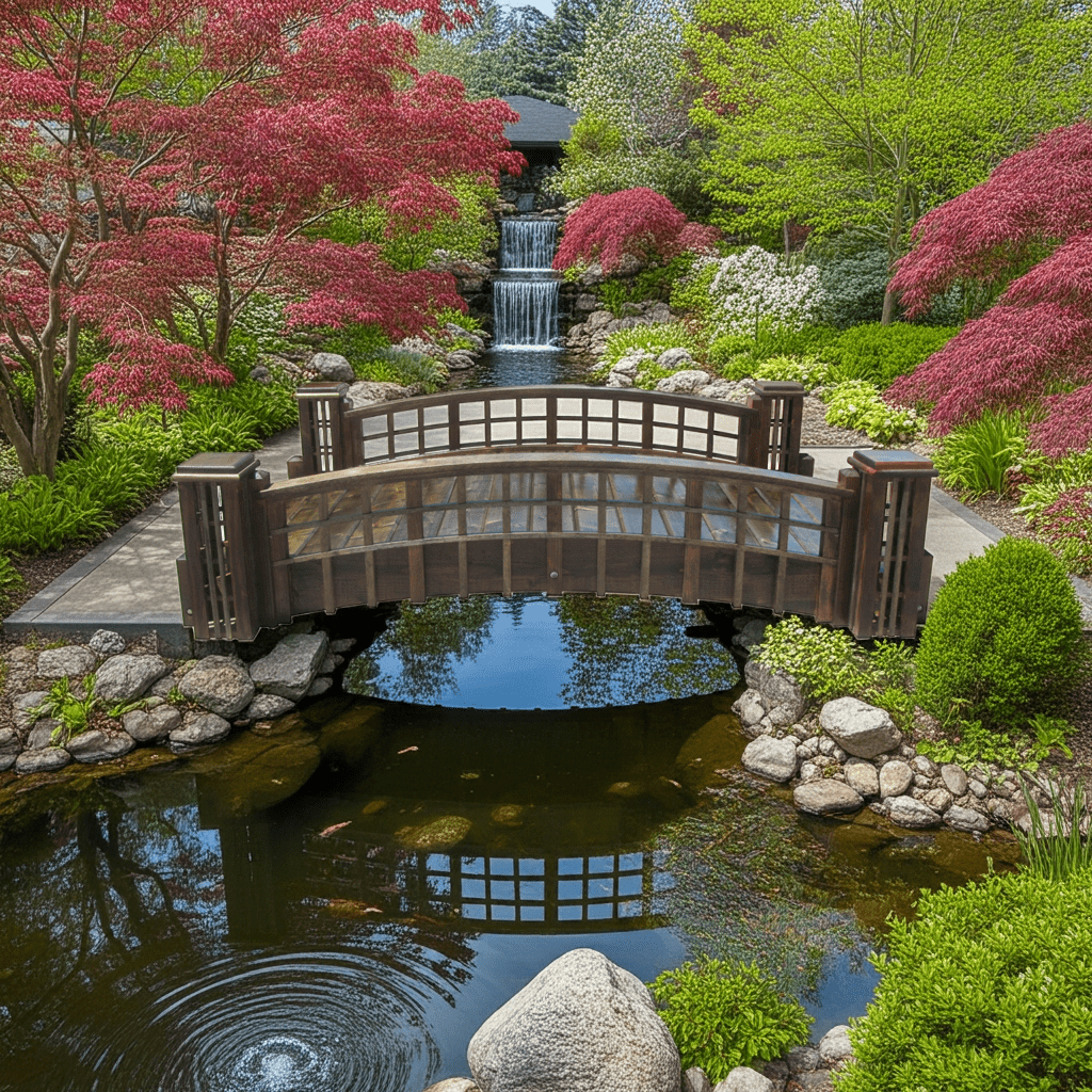 Pond Bridge with Grid Lattice and 4 Trellis Posts 7 ft. x 4 ft. 400 lb. Capacity