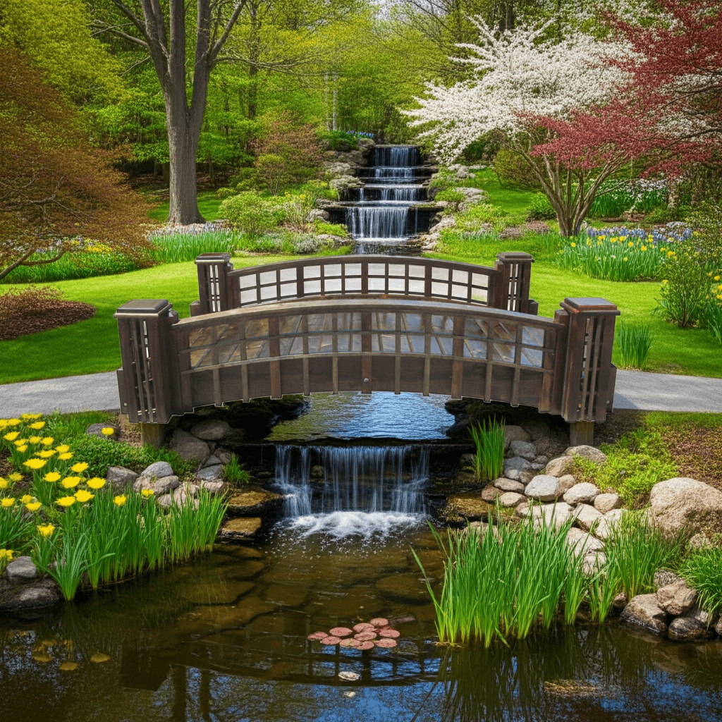 Pond Bridge with Grid Lattice and 4 Trellis Posts 7 ft. x 4 ft. 400 lb. Capacity
