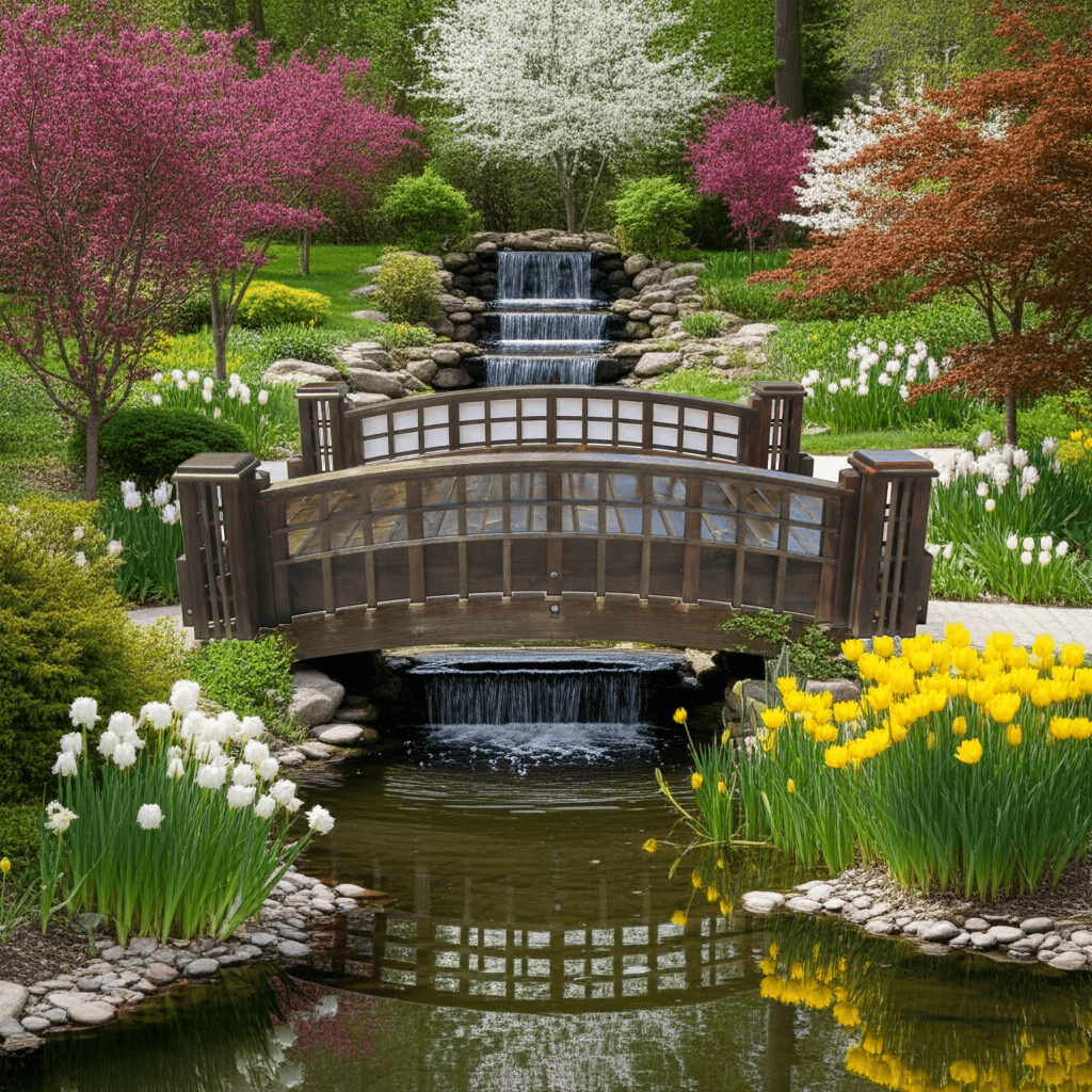 Pond Bridge with Grid Lattice and 4 Trellis Posts 7 ft. x 4 ft. 400 lb. Capacity
