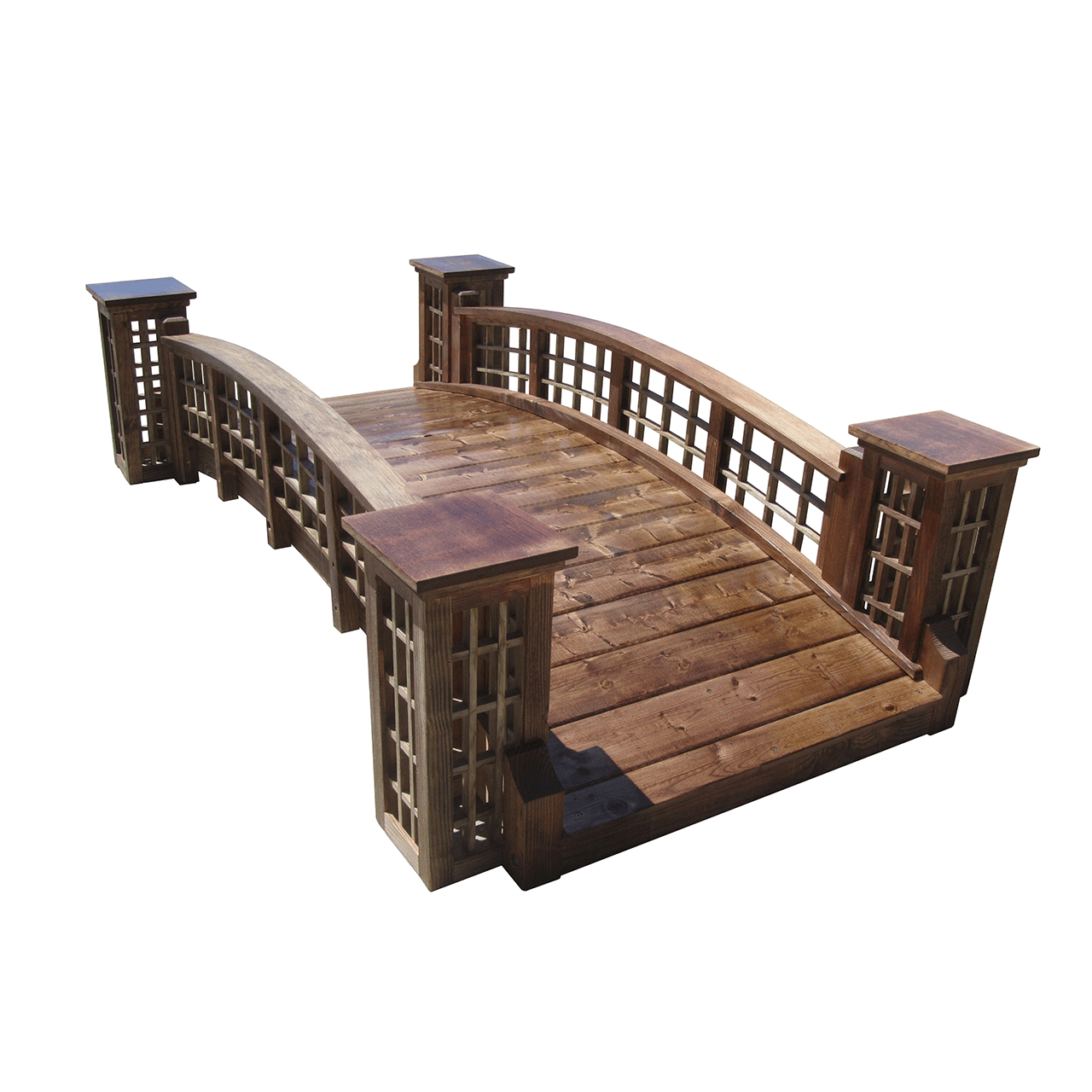 Garden Bridge with Cross Halving Grid Lattice and 4 Trellis Posts 7 ft.