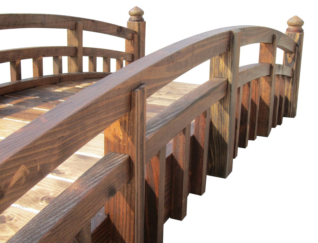 Japanese Garden Bridge with Split Railings and Finials 8 ft. Taiko