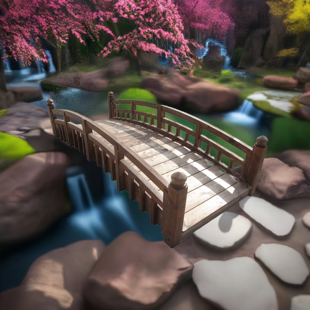 Japanese Garden Bridge with Split Railings and Finials 8 ft. Taiko