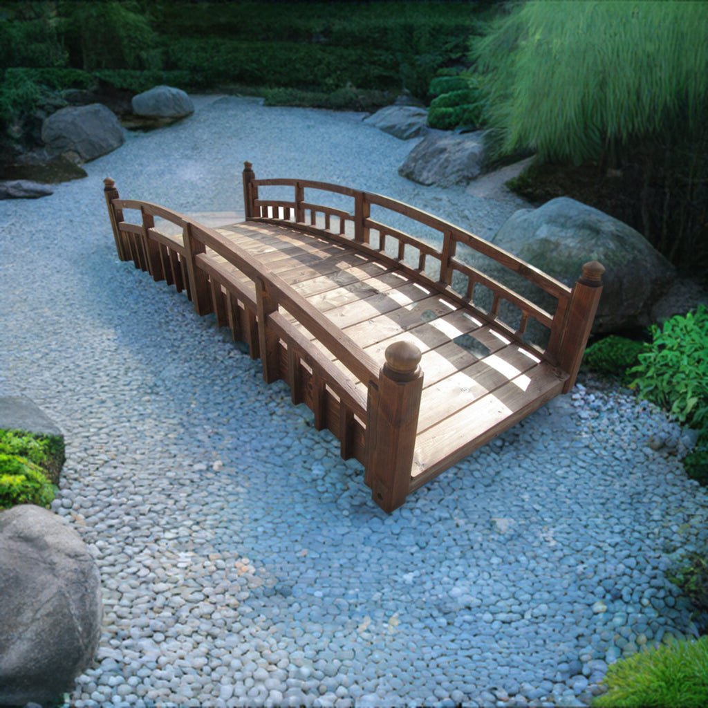 Japanese Garden Bridge with Split Railings and Finials 8 ft. Taiko