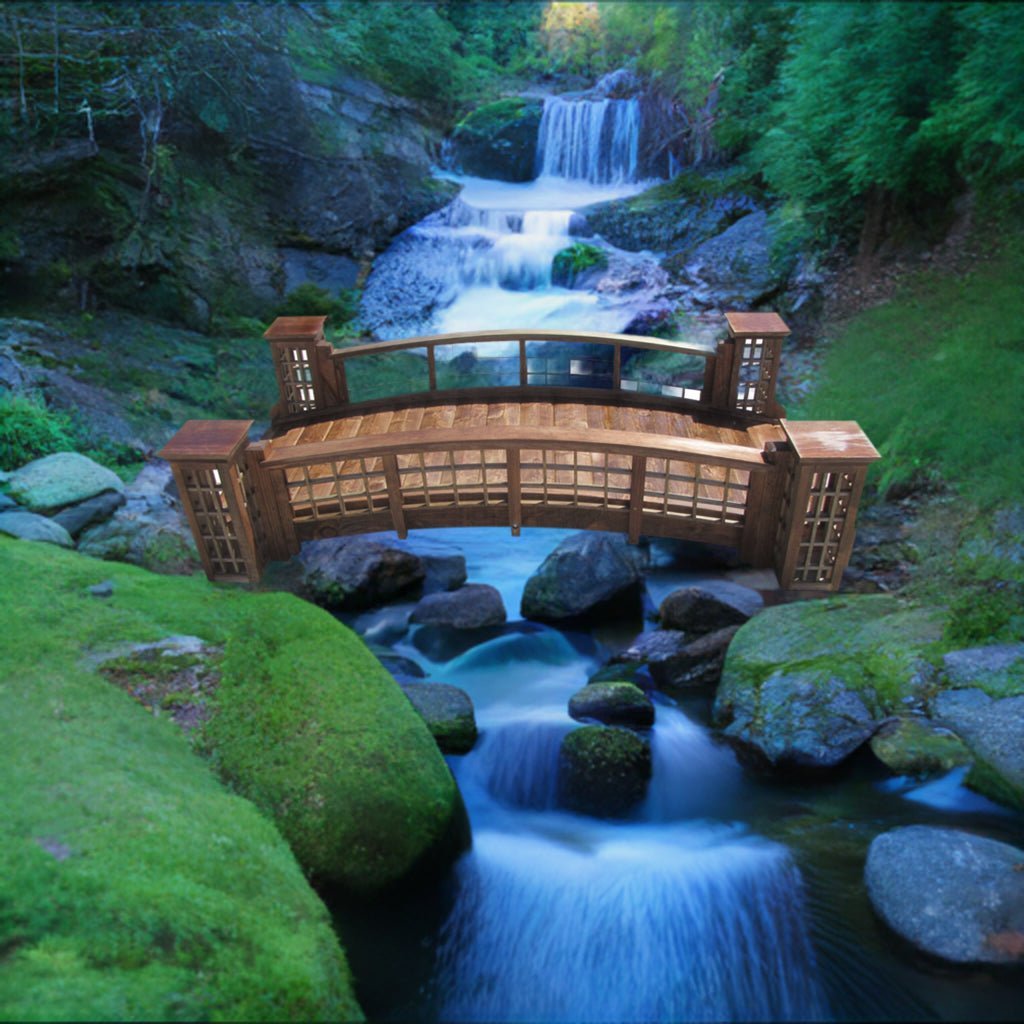 Garden Bridge with Cross Halving Grid Lattice and 4 Trellis Posts 7 ft.