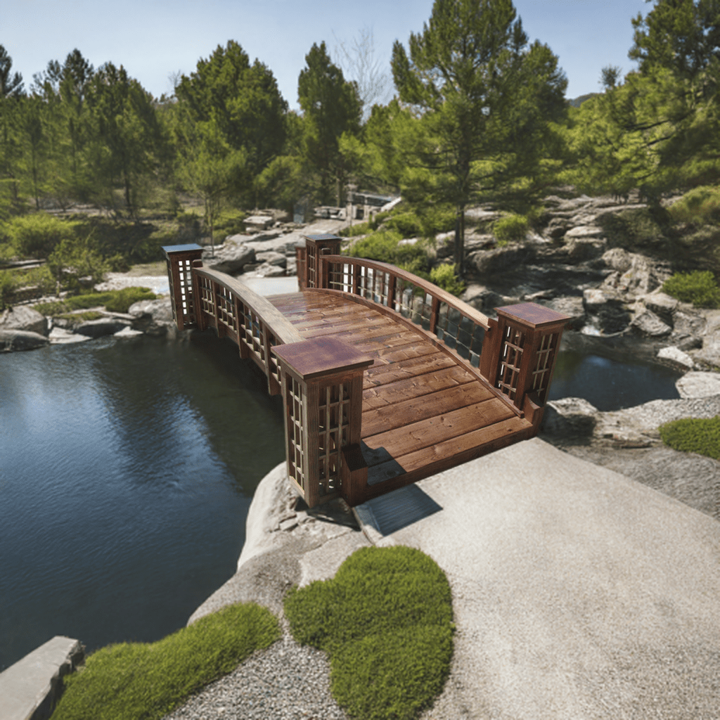 Garden Bridge with Cross Halving Grid Lattice and 4 Trellis Posts 7 ft.