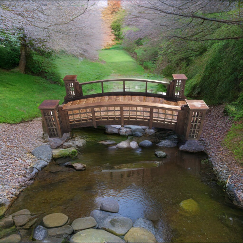 Garden Bridge with Cross Halving Grid Lattice and 4 Trellis Posts 7 ft.