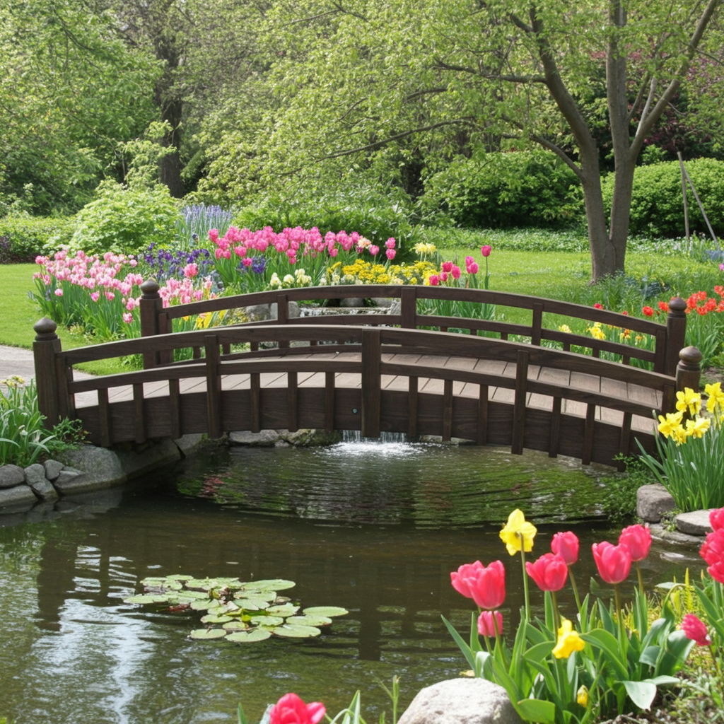 Japanese Garden Bridge with Split Railings and Finials 8 ft. Taiko