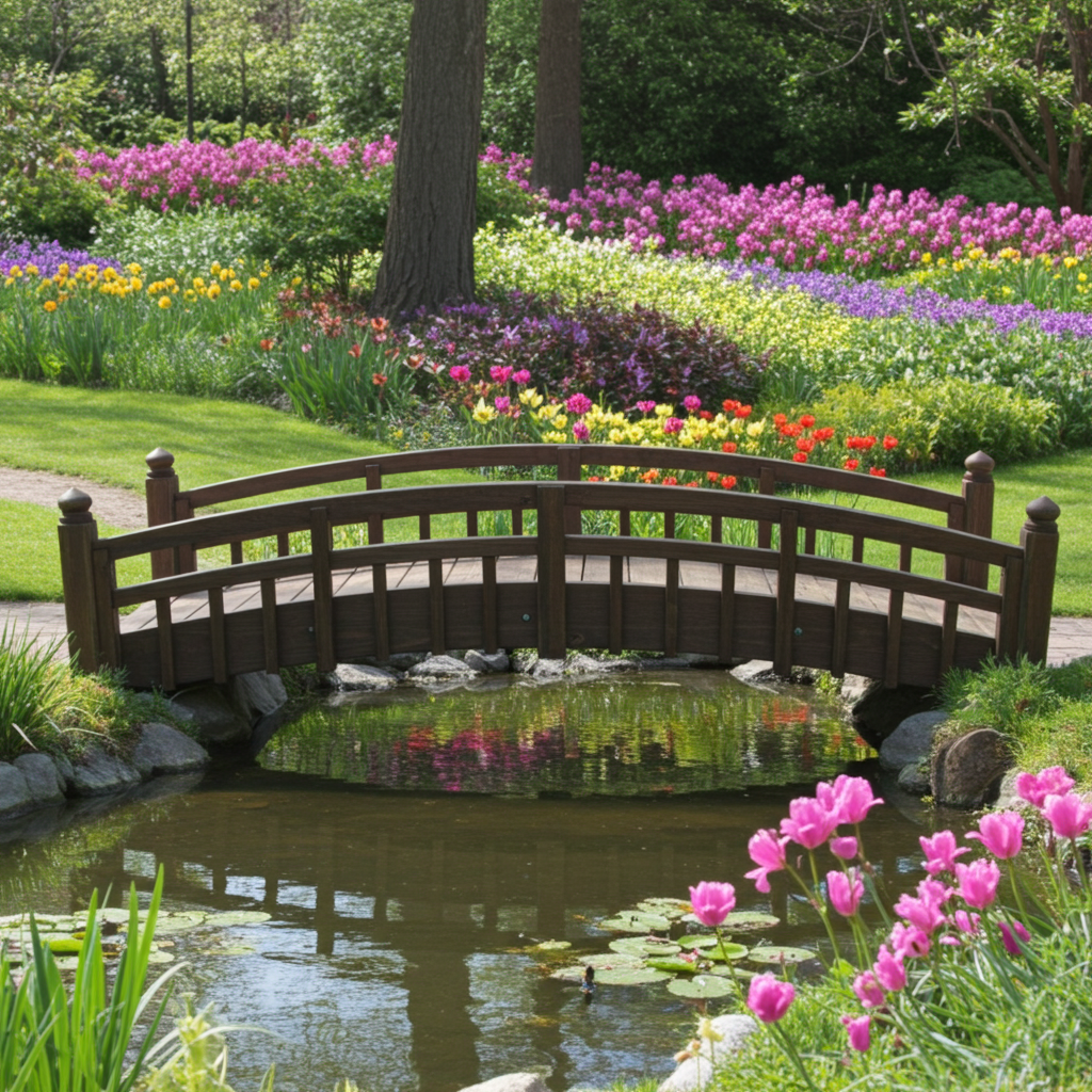 Japanese Garden Bridge with Split Railings and Finials 8 ft. Taiko