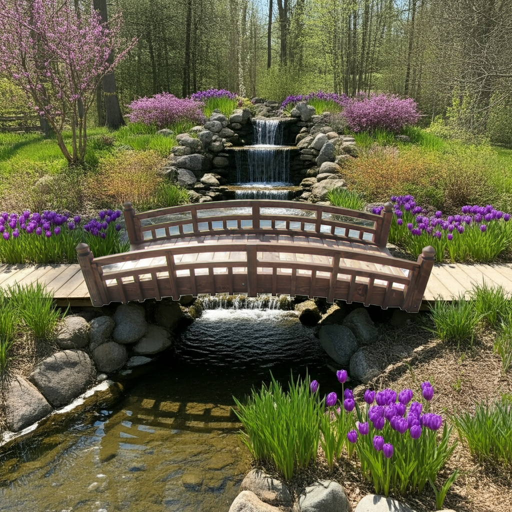 Japanese Garden Bridge with Split Railings and Finials 8 ft. Taiko
